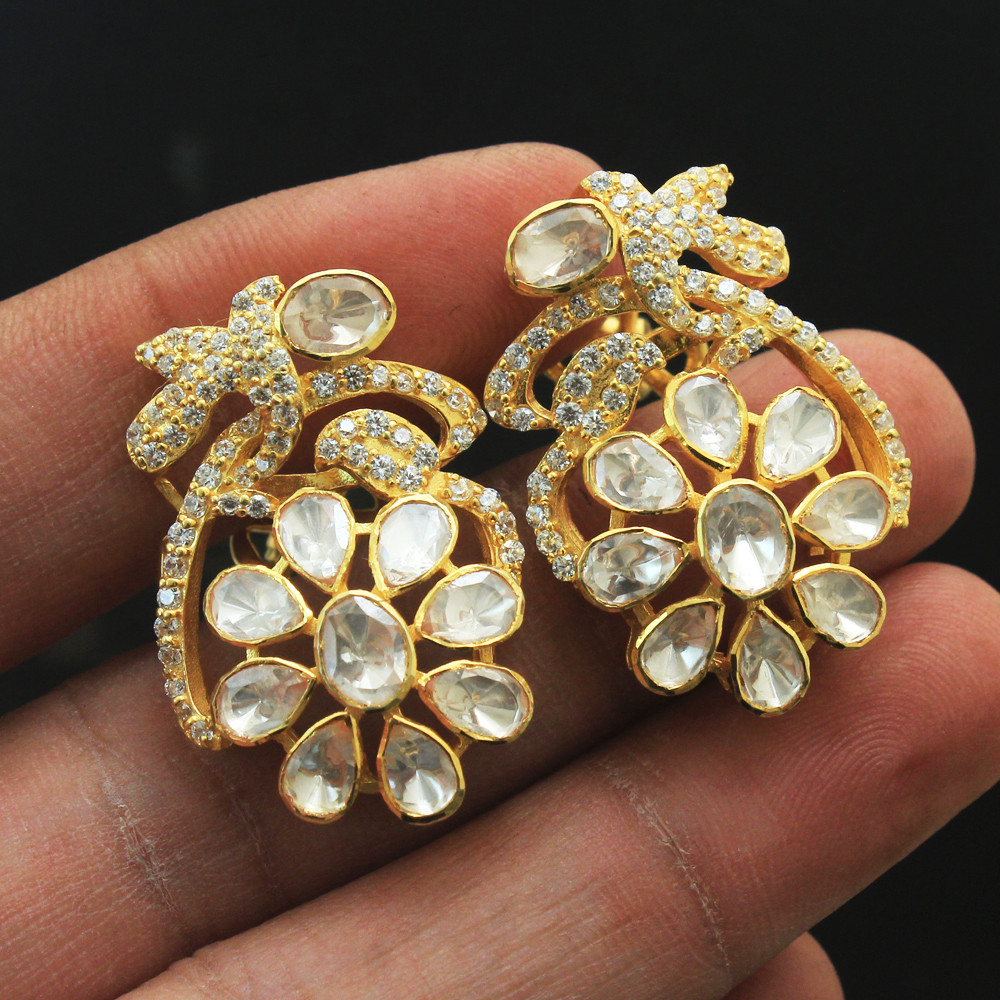 925 Sterling Jewelry Indian Kundan Jwellery Moissanite Earring Silver Jwellery Woman Jwellery