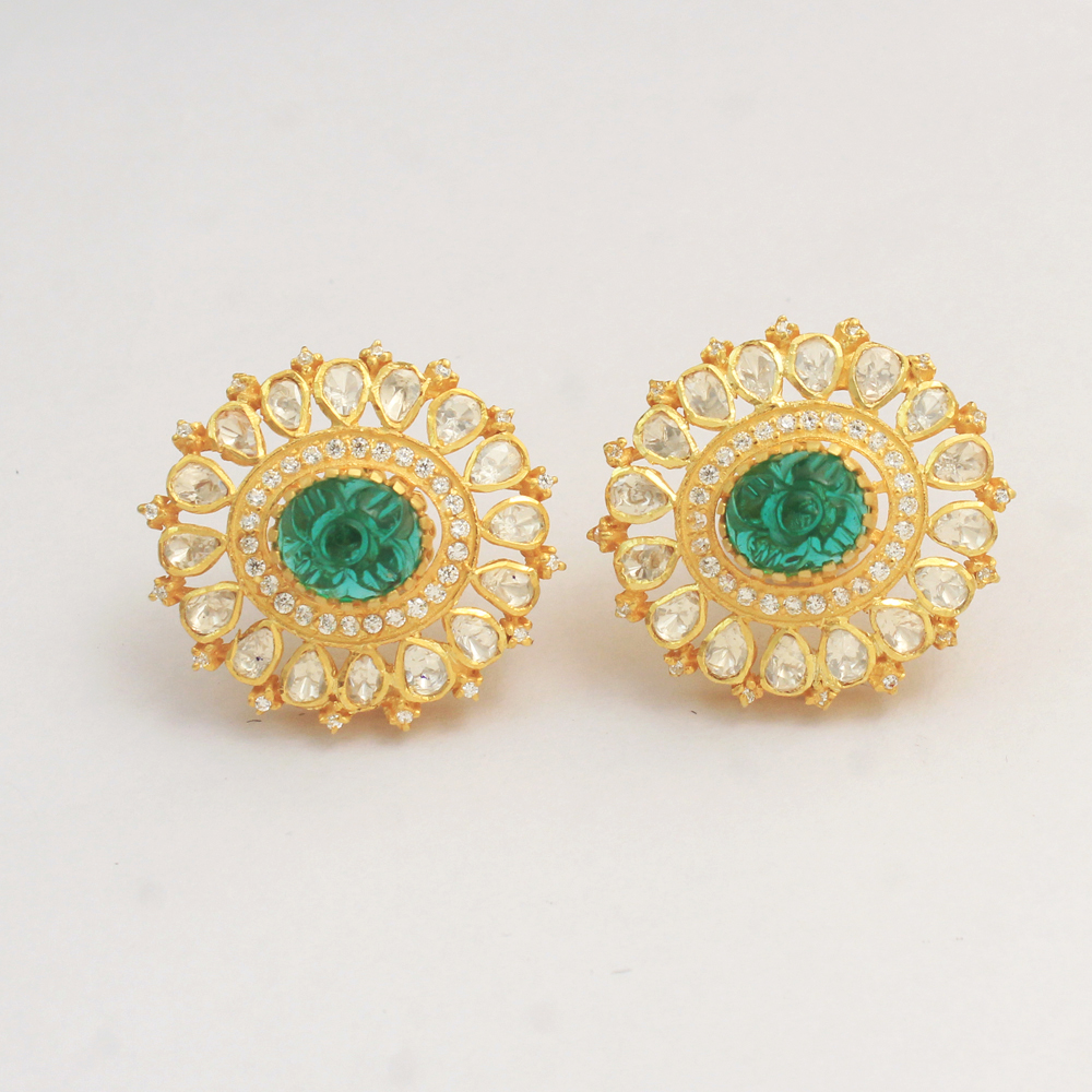 925 Sterling Jewelry Gold Plated Indian Ethnic Jwellery Indian Kundan Jwellery Kundan Polki Jwellery Stud Earing