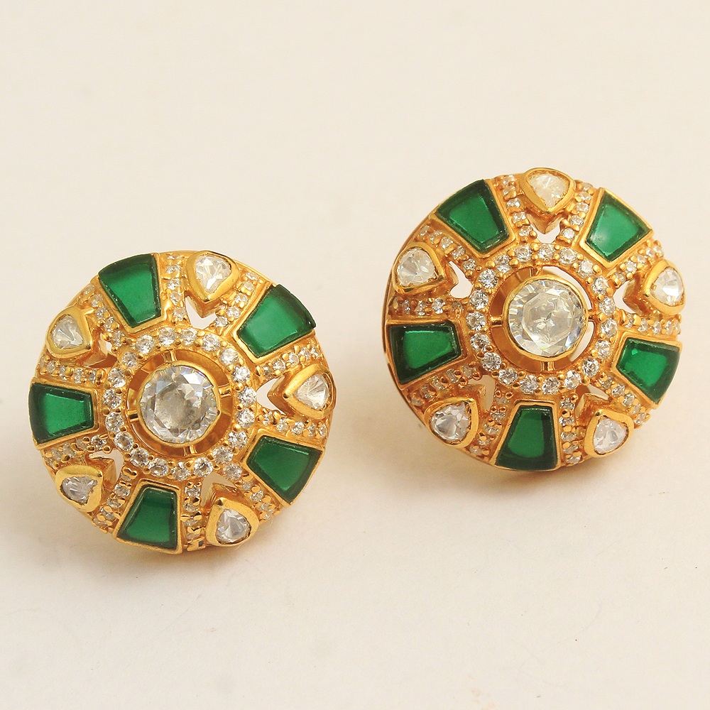 925 Sterling Jewelry Ethnic Jewelry Gift For Her Gold Plated Indian Kundan Jwellery Kundan Polki Jwellery Stud Earing Woman Jwellery
