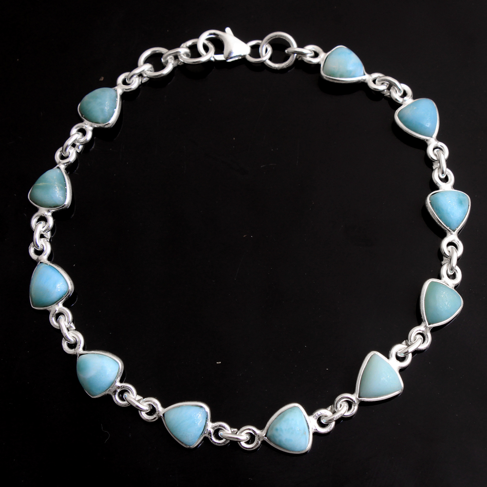 Blue Larimar Fine Jewelry Gifts For Her Natural Larimar Silver Bracelet Wedding Jewelry Women Bracelet