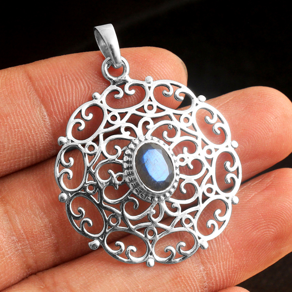 Fashion Jewelry Filigree Pendant Gift For Her Handmade Jewelry Labradorite Pendant Silver Necklace Women Jewelry