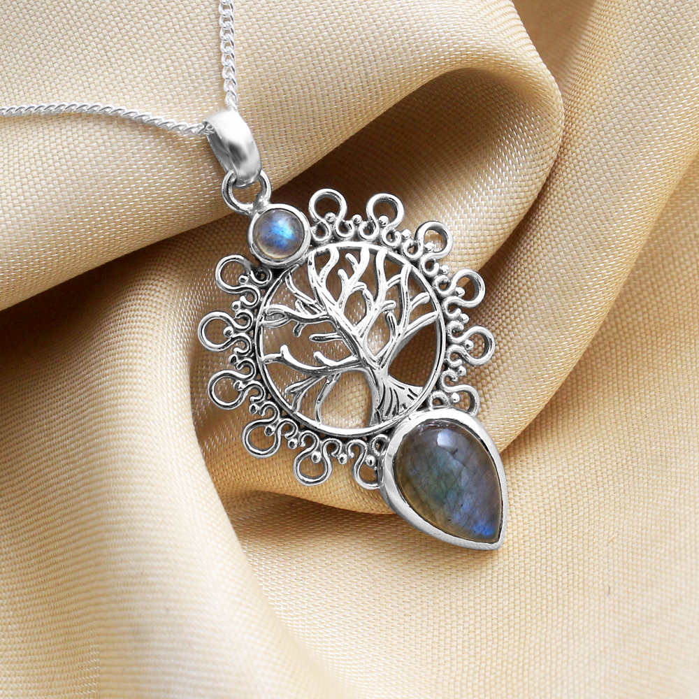 Fashion Jewelry Gift For Her Handmade Jewelry Labradorite Pendant Silver Jewelry Silver Necklace Tree Of Life Jewelry Women Jewelry