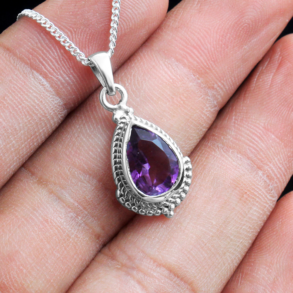 Amethyst Pendant February Birthstone Jewelry Gift For Her Handmade Jewelry Silver Charm Jewelry Women Jewelry