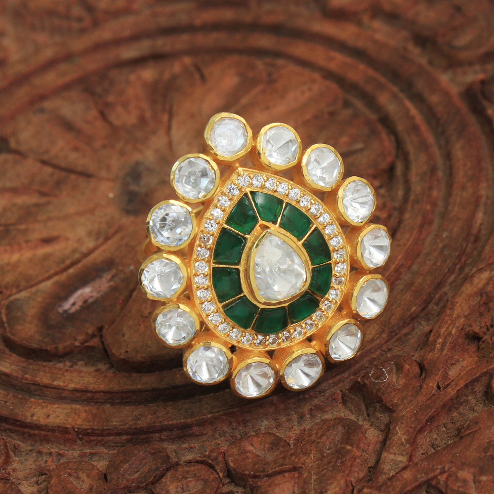 Gold Plated Jewelry Indian Ethnic Jewelry Indian Kundan Jewelry Kundan Polki Ring Moissanite Ring Wedding Jewelry