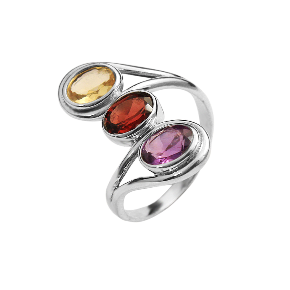 Amethyst Citrine Silver Ring Garnet Ring