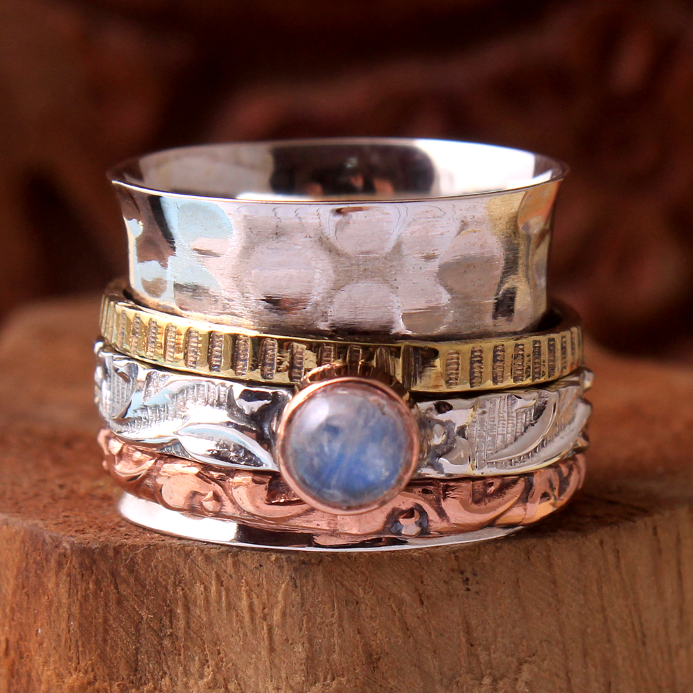 Gemstone Jewelry Handmade Ring Meditation Spinner Ring Moonstone Ring Silver Jewelry Silver Spinner