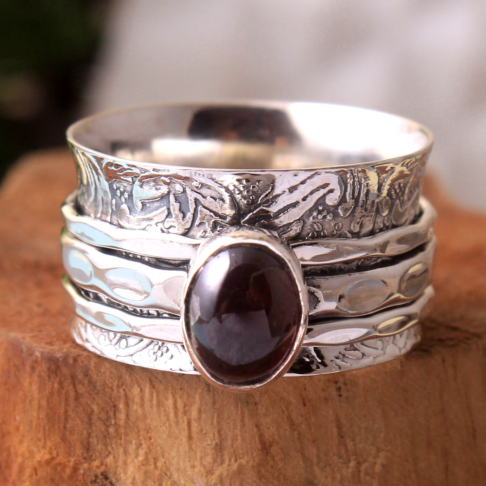 925 Silver Ring Garnet Ring Handmade Ring Meditation Spinner Ring Silver Jewelry Spinner Ring