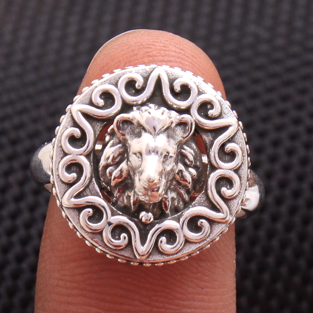 Lion Skull Ring Crystal Quartz Ring 925 Sterling Silver Men's Ring
