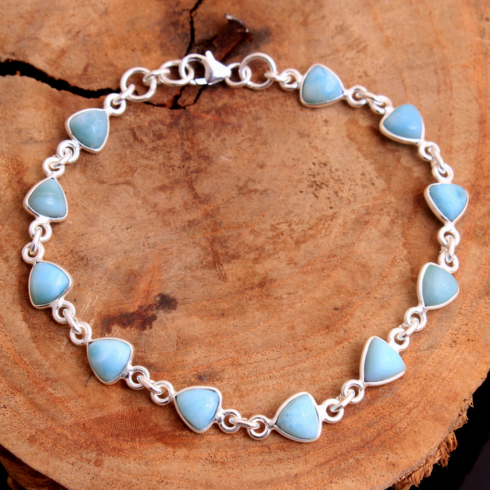 Blue Larimar Fine Jewelry Gifts For Her Natural Larimar Silver Bracelet Wedding Jewelry Women Bracelet