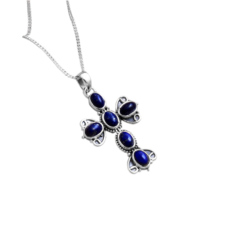 Cross Pendant Fashion Jewelry Handmade Jewelry Lapis Lazuli Pendant Pendant With Chain Silver Necklace Women Jewelry