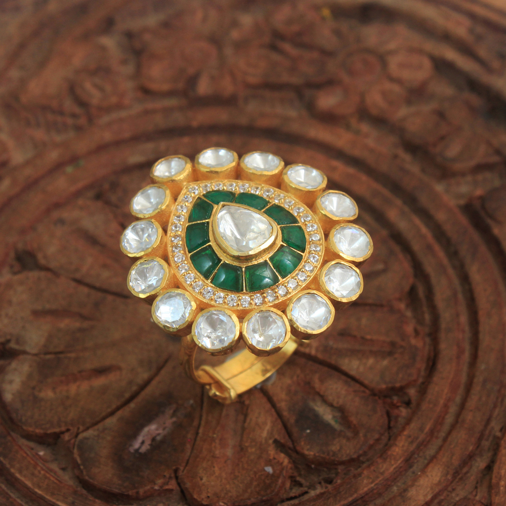 Gold Plated Jewelry Indian Ethnic Jewelry Indian Kundan Jewelry Kundan Polki Ring Moissanite Ring Wedding Jewelry