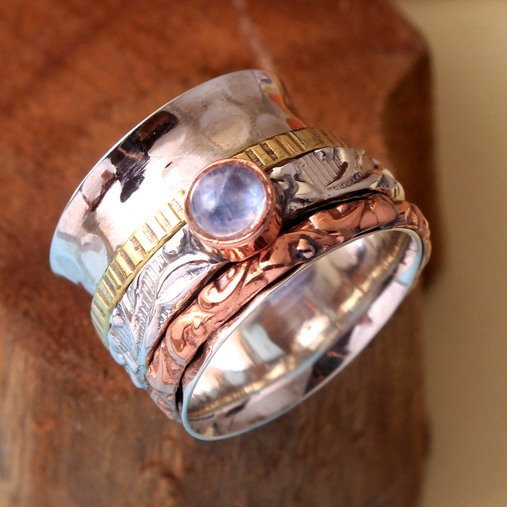 Gemstone Jewelry Handmade Ring Meditation Spinner Ring Moonstone Ring Silver Jewelry Silver Spinner