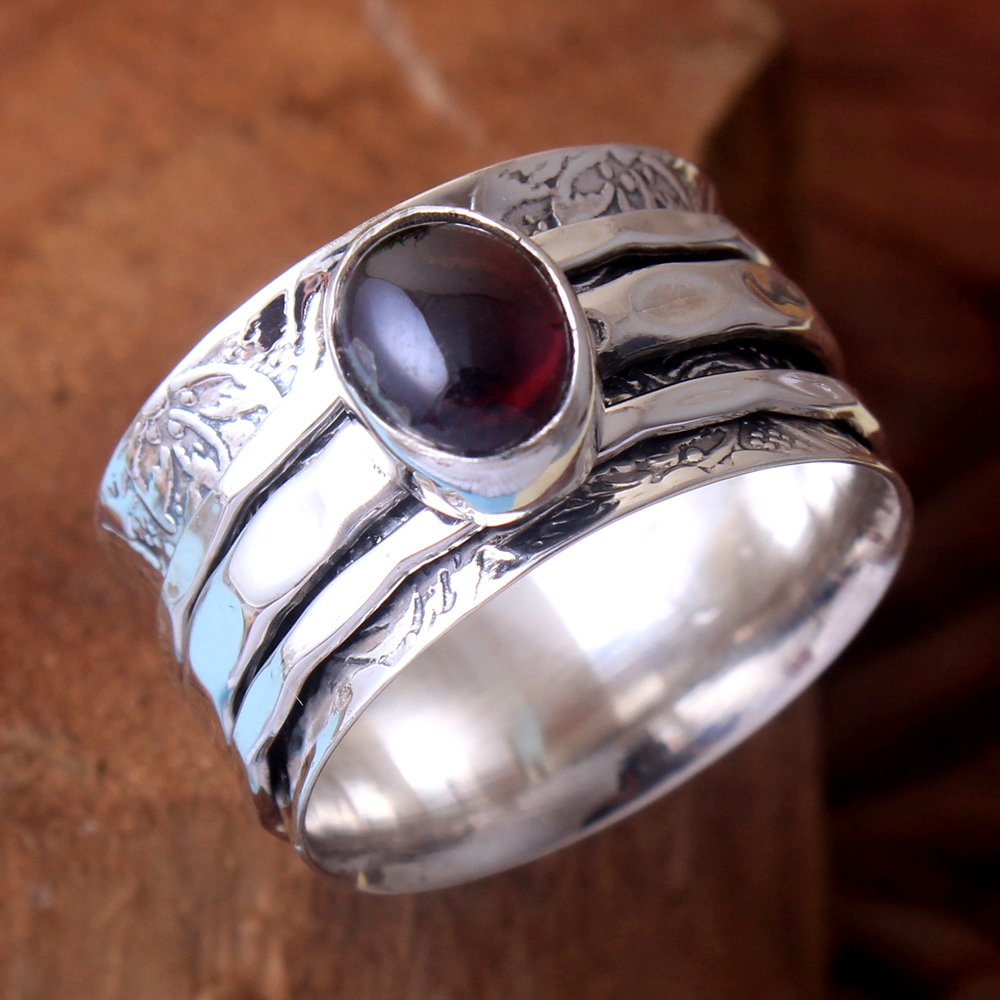 925 Silver Ring Garnet Ring Handmade Ring Meditation Spinner Ring Silver Jewelry Spinner Ring