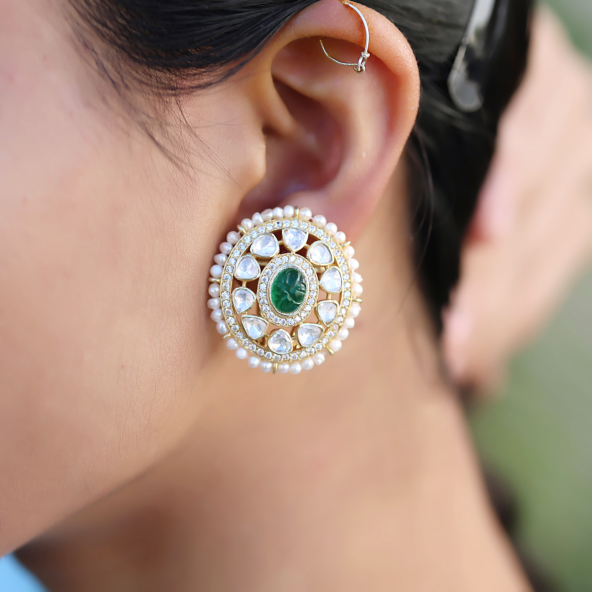 925 Sterling Silver Anniversary Gift Gift For Her Handmade Earring Indian Kundan Jewelry Kundan Polki Earring Stud Earring Wedding Jewelry Woman Jewelry Women Earring