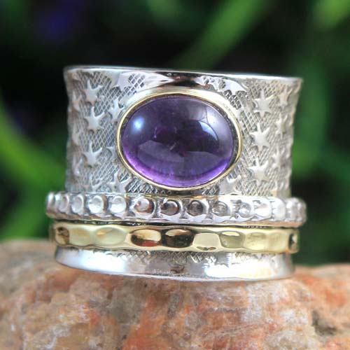 Handmade Sterling Silver Stichtite & White Opal with Purple Cubic deals Zirconia Ring